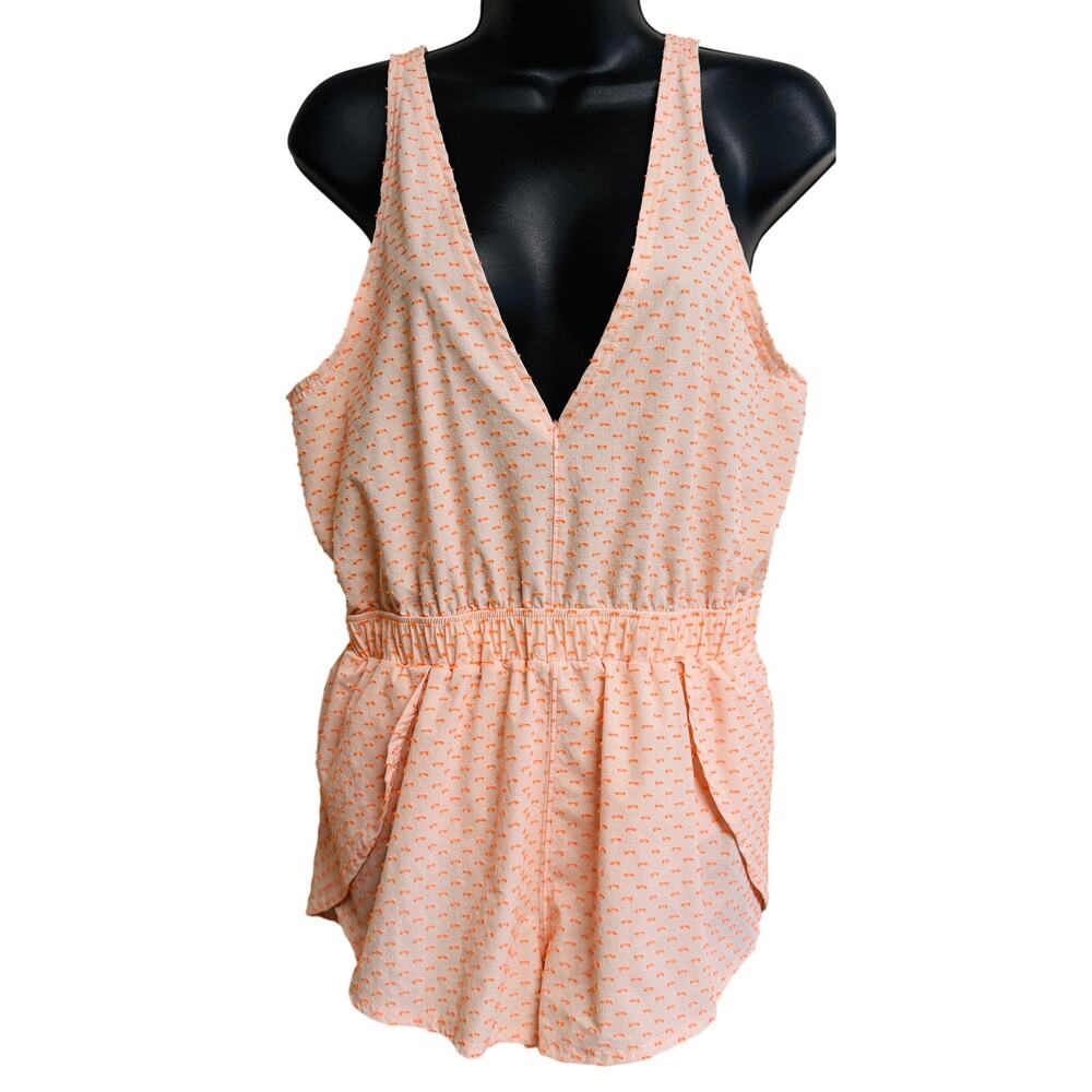 Free People Movement Medium Textured Tulip Hem Romper Peach Coral Swiss Dot Boho